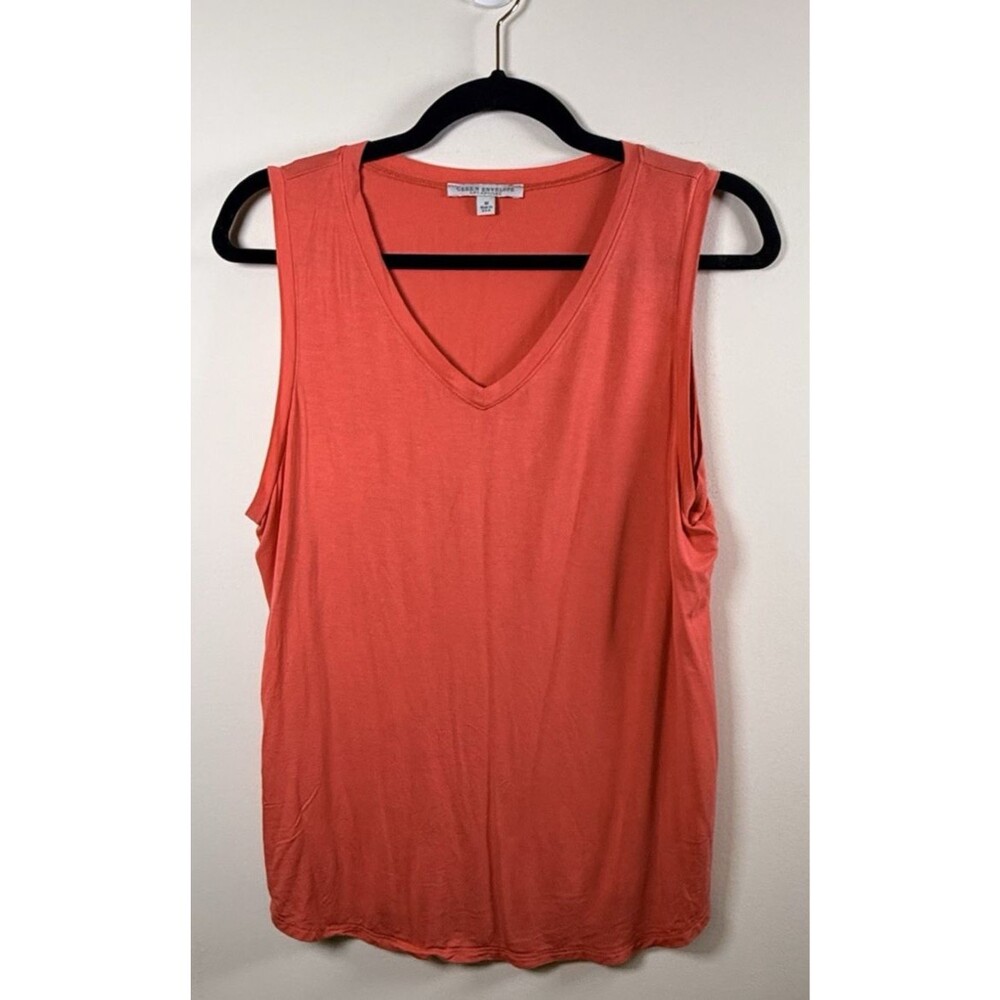 Green Envelope Orange Solid Knit V-Neck Sleeveless Tank Top - M
